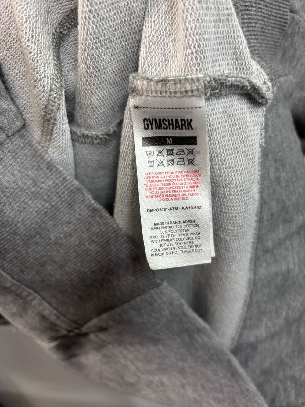 Gymshark Block Hoodie logo Grey Mens Size Medium Activewear Training Sweatshirt - Picture 6 of 8